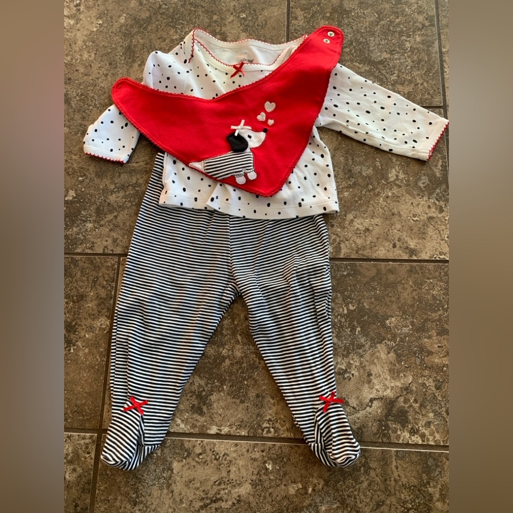 Polka Dot and Striped Baby Outfit with Red Bib